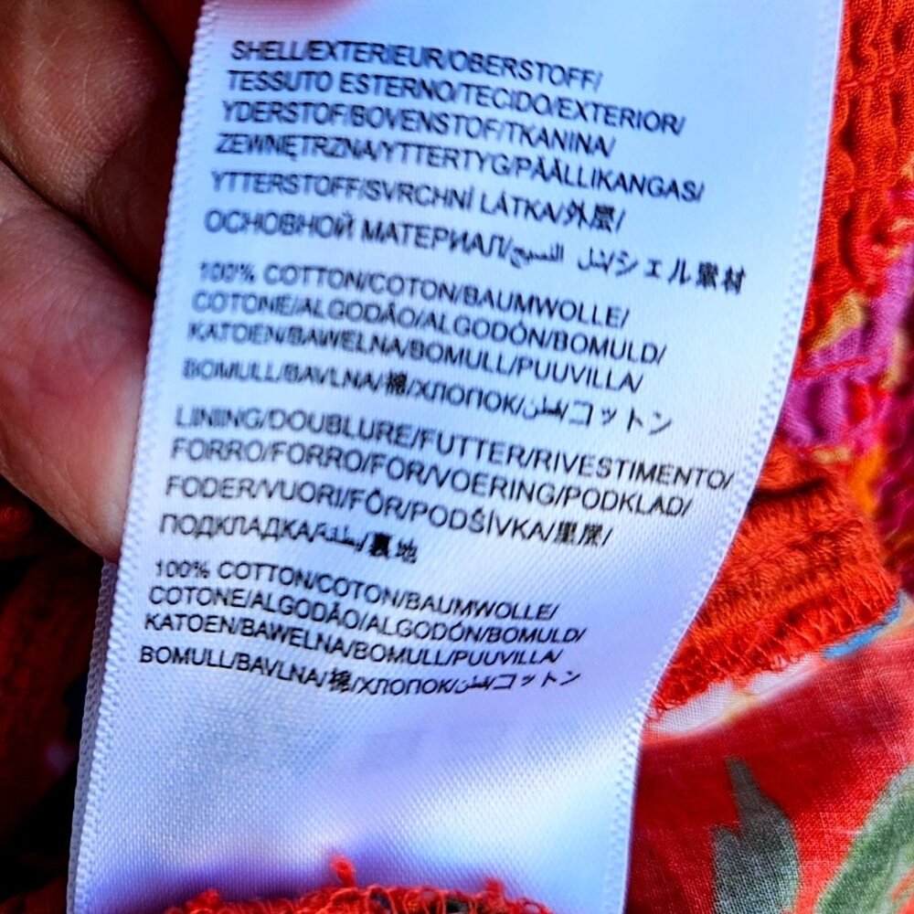 Farm Rio Red Floral Smocked Bodycon Mini Dress Size L M L - Picture 10 of 16